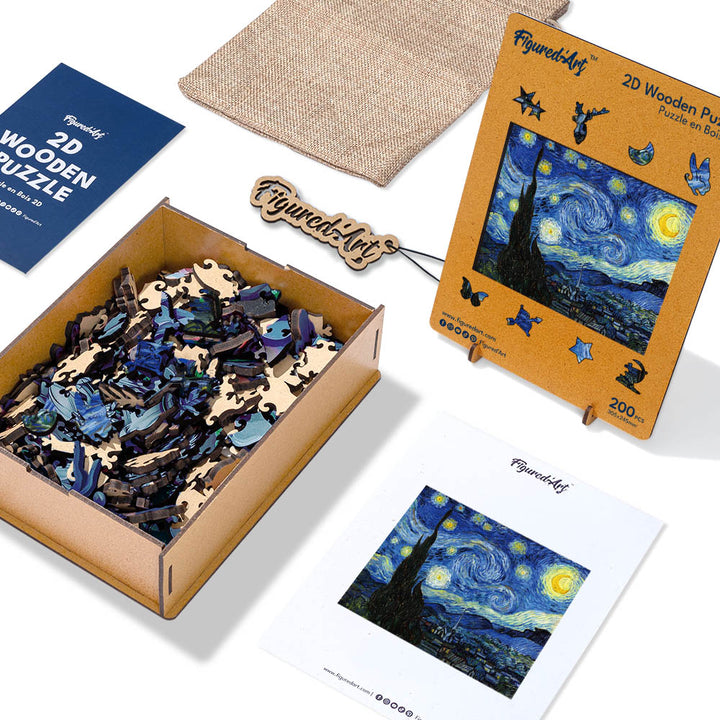 Holzpuzzle 2D Design - Sternennacht von Van Gogh - Kidis Art
