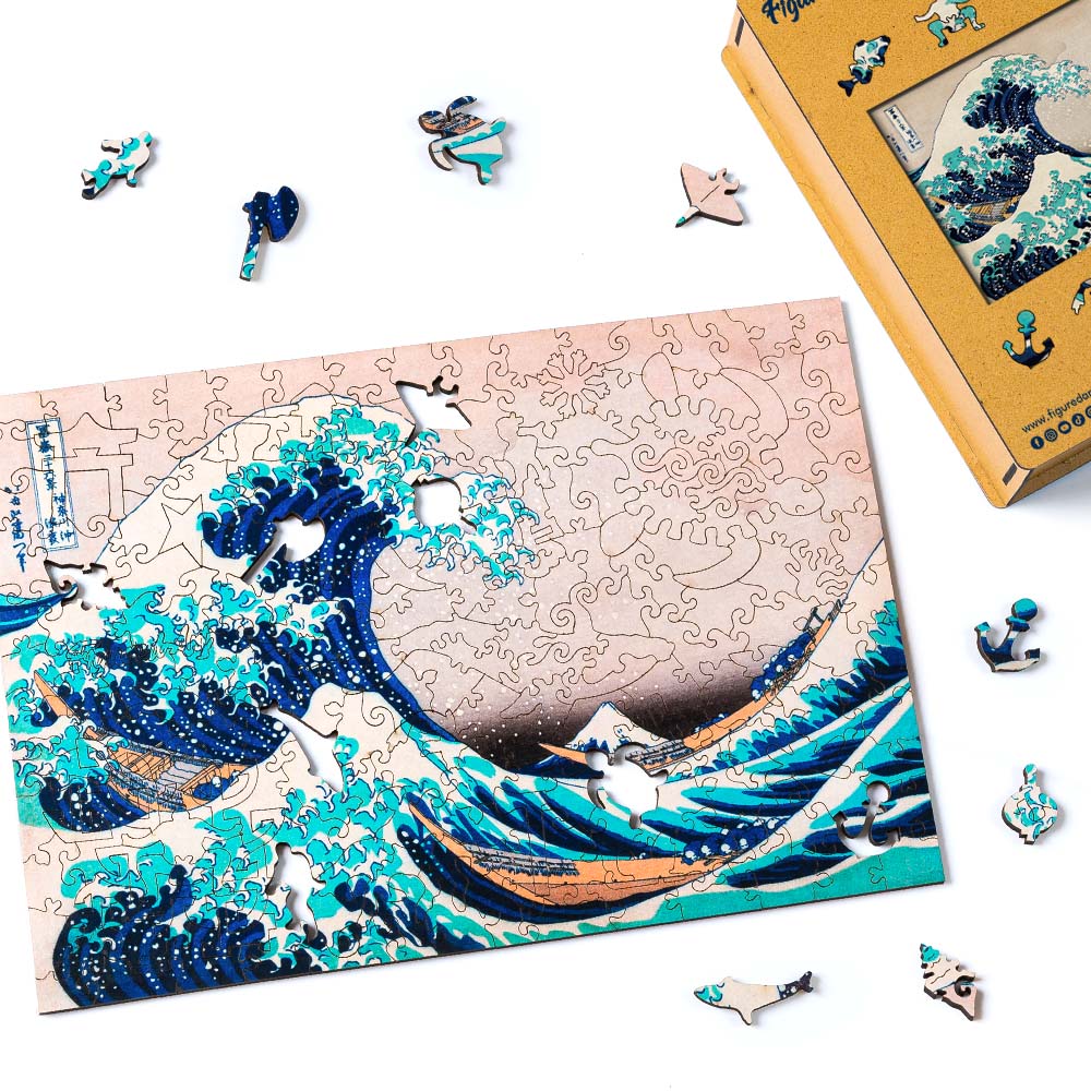 Holzpuzzle 2D Design – Die große Welle vor Kanagawa von Hokusai - Kidis Art