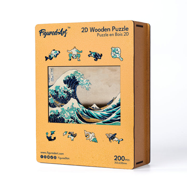 Holzpuzzle 2D Design – Die große Welle vor Kanagawa von Hokusai - Kidis Art
