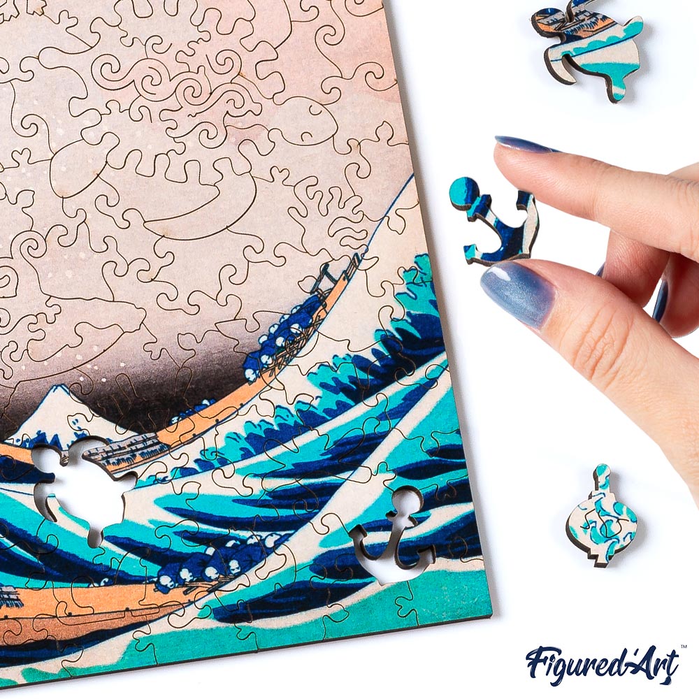 Holzpuzzle 2D Design – Die große Welle vor Kanagawa von Hokusai - Kidis Art