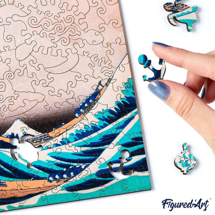 Holzpuzzle 2D Design – Die große Welle vor Kanagawa von Hokusai - Kidis Art