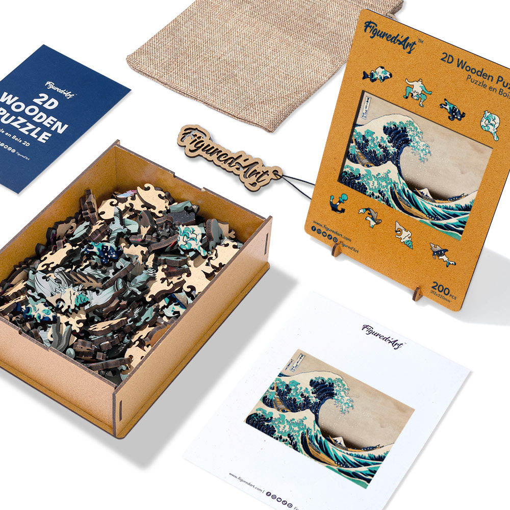 Holzpuzzle 2D Design – Die große Welle vor Kanagawa von Hokusai - Kidis Art