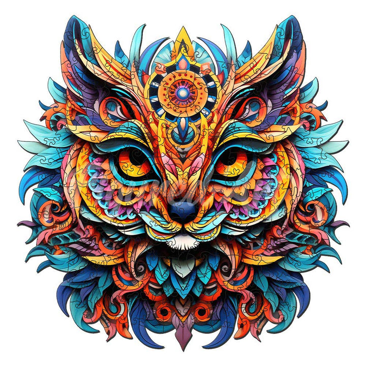 Holzpuzzle 2D Design Lebendiges Katzen-Mandala - Kidis Art
