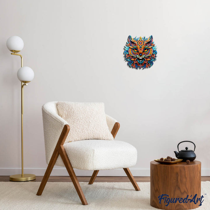 Holzpuzzle 2D Design Lebendiges Katzen-Mandala - Kidis Art