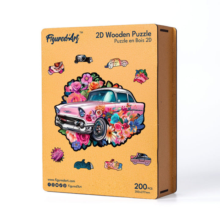 Holzpuzzle 2D Design – Vintage-Blumenauto - Kidis Art