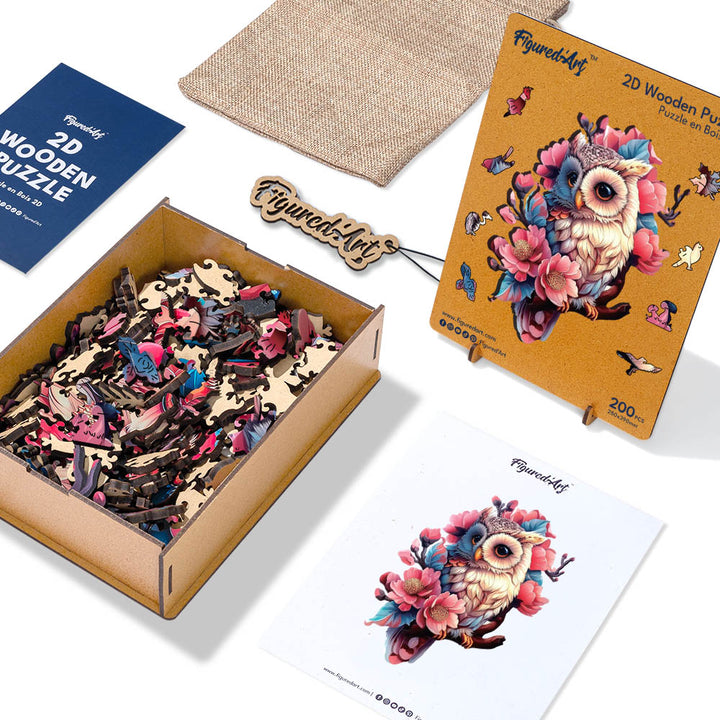 Holzpuzzle 2D Design Blumen-Eulen-Design - Kidis Art