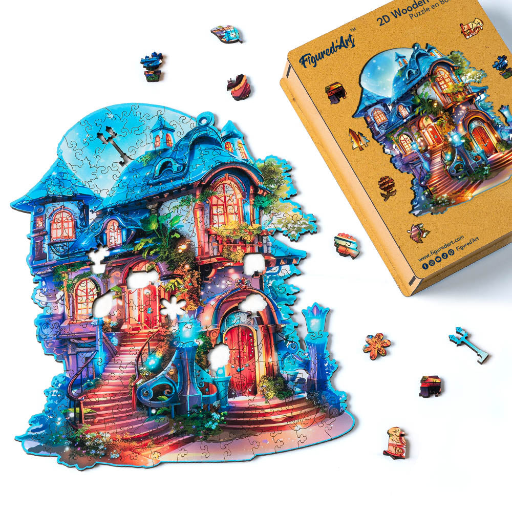 Holzpuzzle 2D Design Verzaubertes Häuschen - Kidis Art