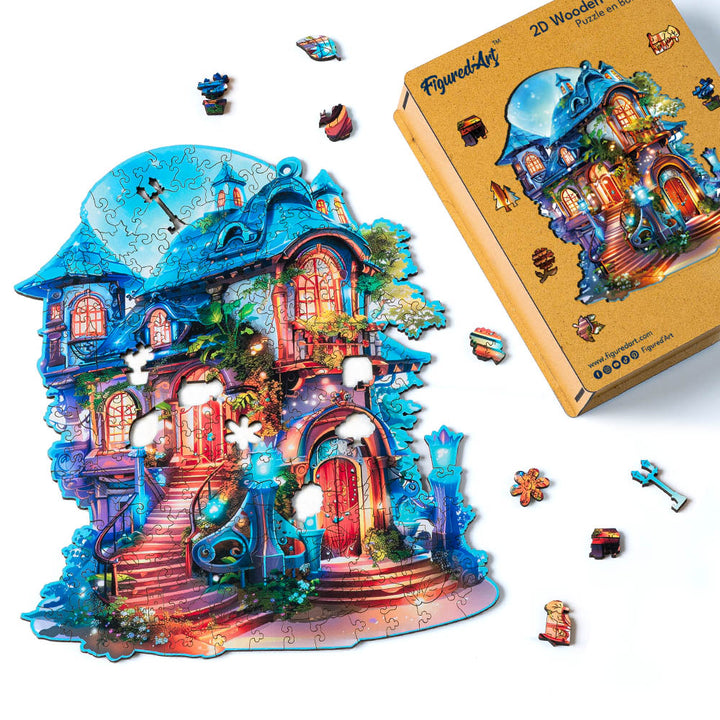 Holzpuzzle 2D Design Verzaubertes Häuschen - Kidis Art