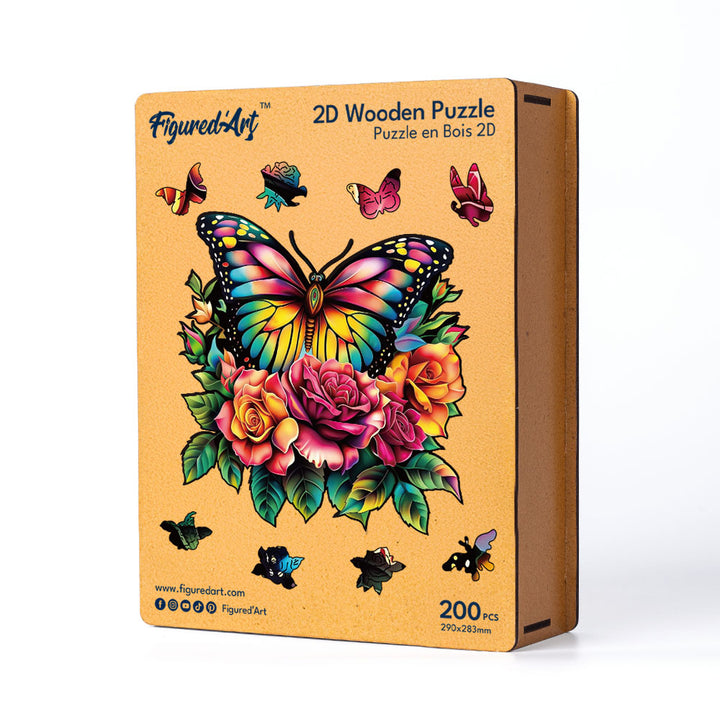 Holzpuzzle 2D Design – Schmetterling und Rosen - Kidis Art