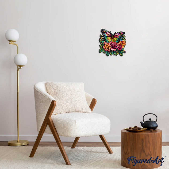 Holzpuzzle 2D Design – Schmetterling und Rosen - Kidis Art