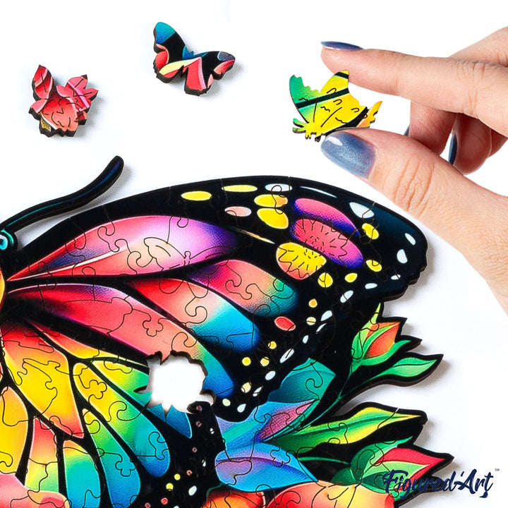Holzpuzzle 2D Design – Schmetterling und Rosen - Kidis Art