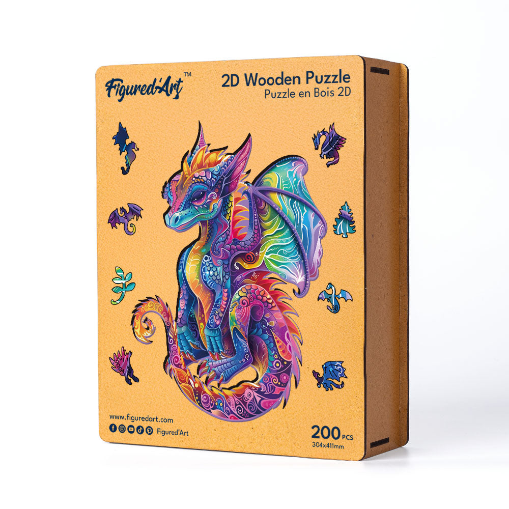 Holzpuzzle 2D Design – Vibrierender Drache - Kidis Art