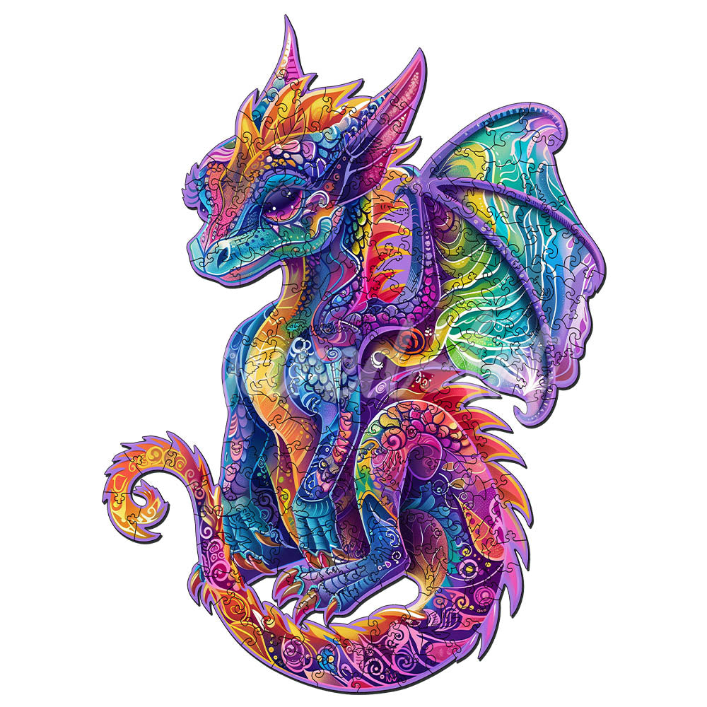 Holzpuzzle 2D Design – Vibrierender Drache - Kidis Art