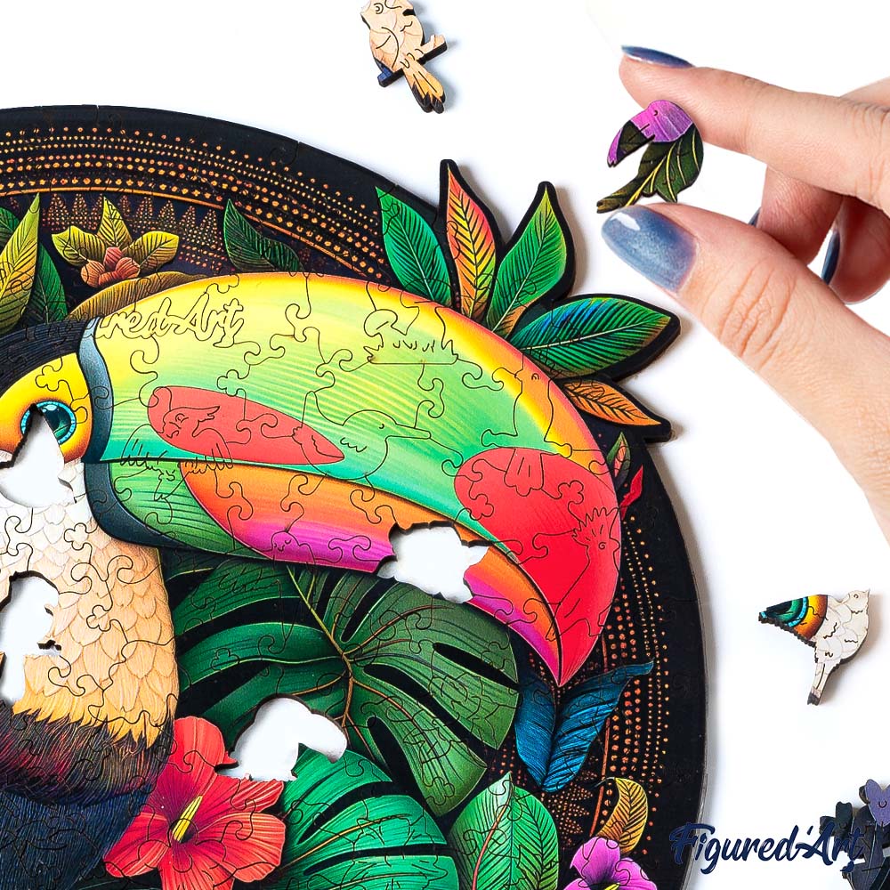 Holzpuzzle 2D Design Tropischer Tukan - Kidis Art