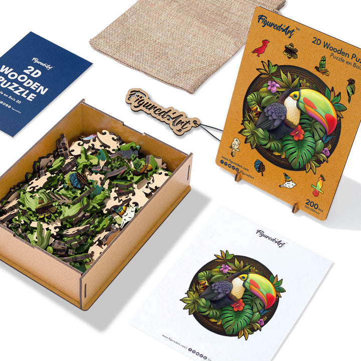 Holzpuzzle 2D Design Tropischer Tukan - Kidis Art