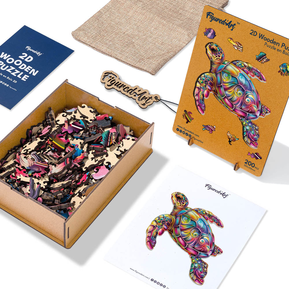 Holzpuzzle 2D Design Meeresschildkröte - Kidis Art