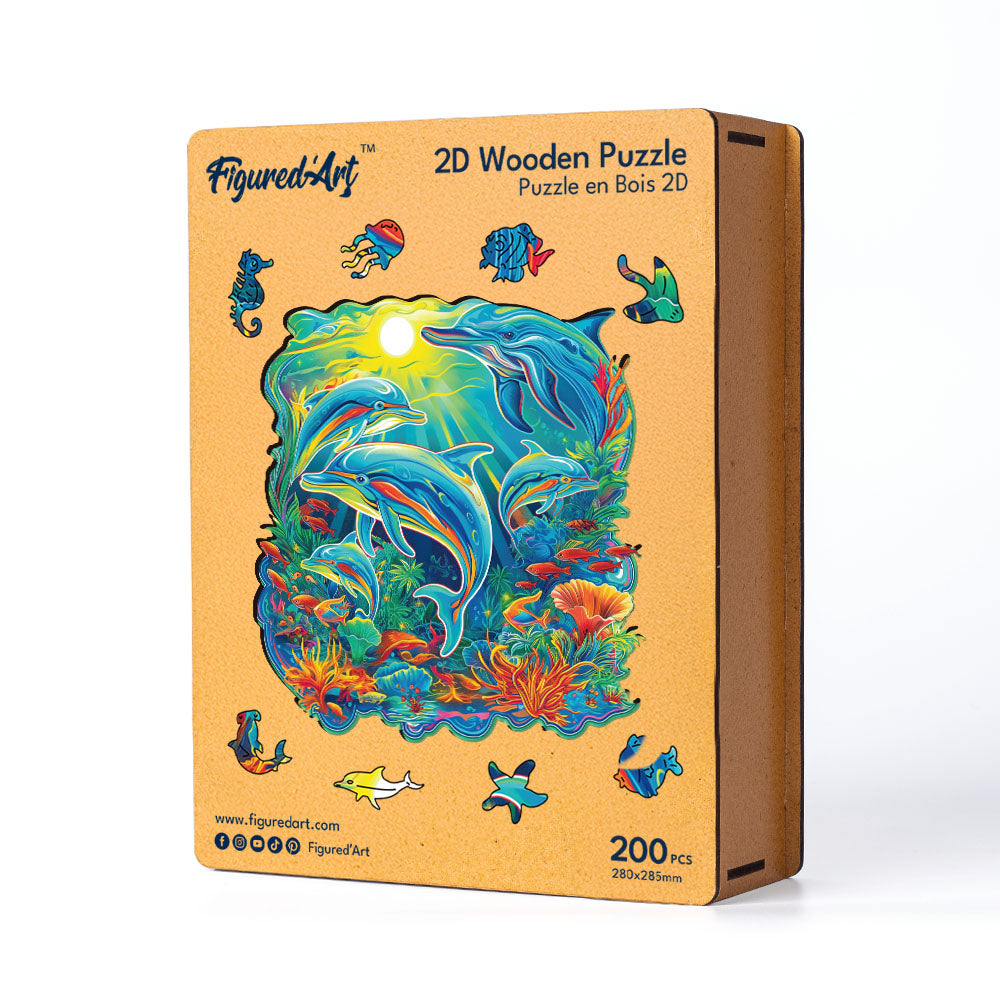 Holzpuzzle 2D Design – Delfine und Korallenriff - Kidis Art