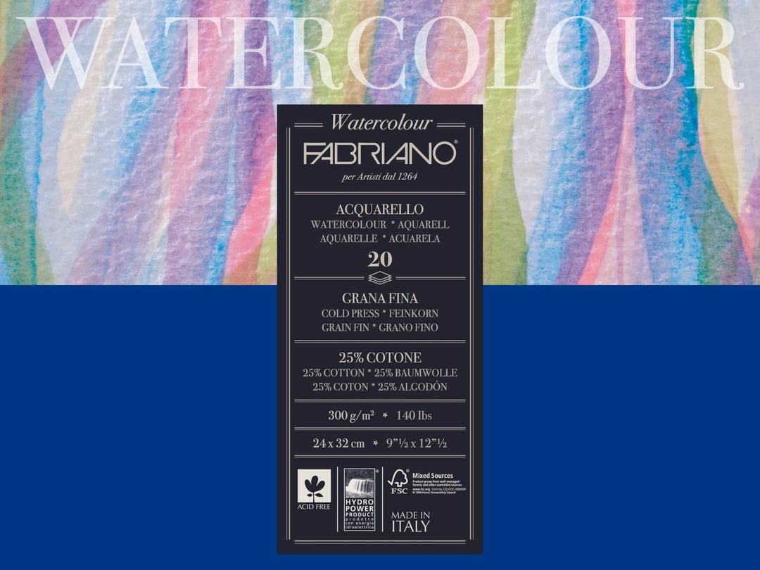 Fabriano Watercolour cold pressed Block - 24x32cm - 300g - 20 Blatt - Kidis Art