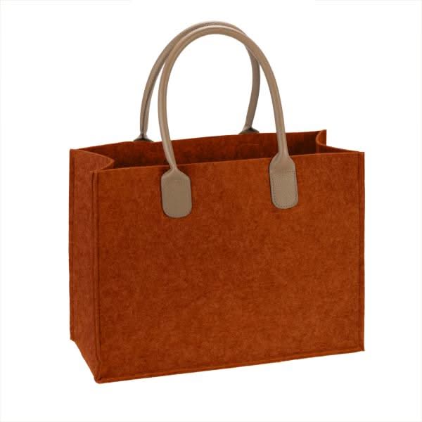 Filztasche mit Lederhenkel braun, 40x16x30cm - Kidis Art