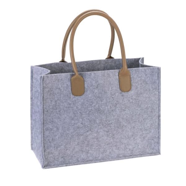 Filztasche mit Lederhenkel hellgrau, 40x16x30cm - Kidis Art