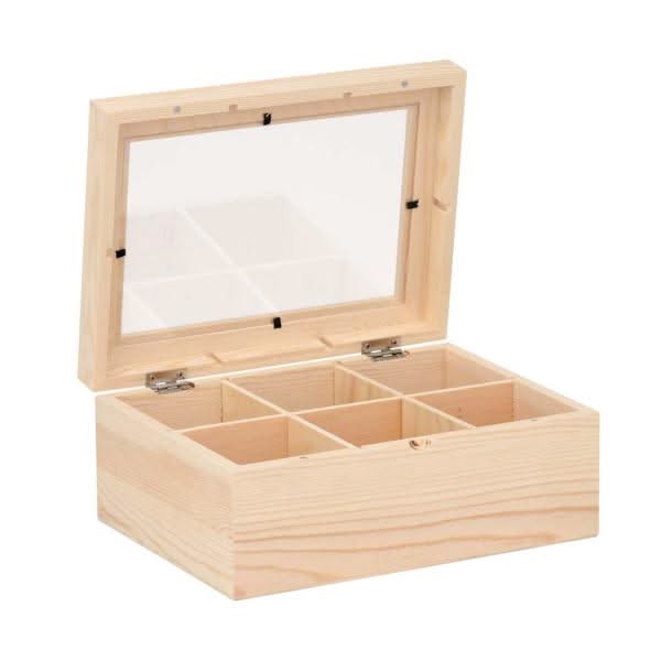 Holz-Teebox 22x16x9cm, FSC Kiefernholz - Kidis Art
