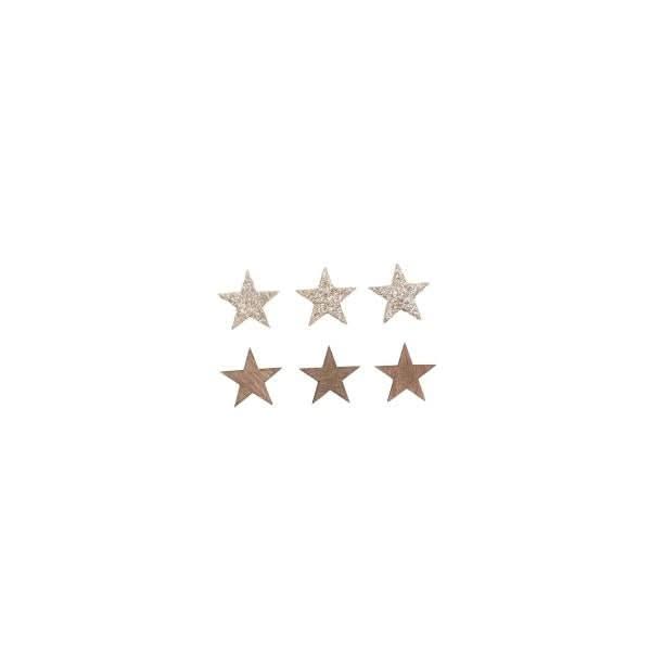 Holzstreuteile, Sterne braun/gold Glitzer, 4cm, 9St. - Kidis Art