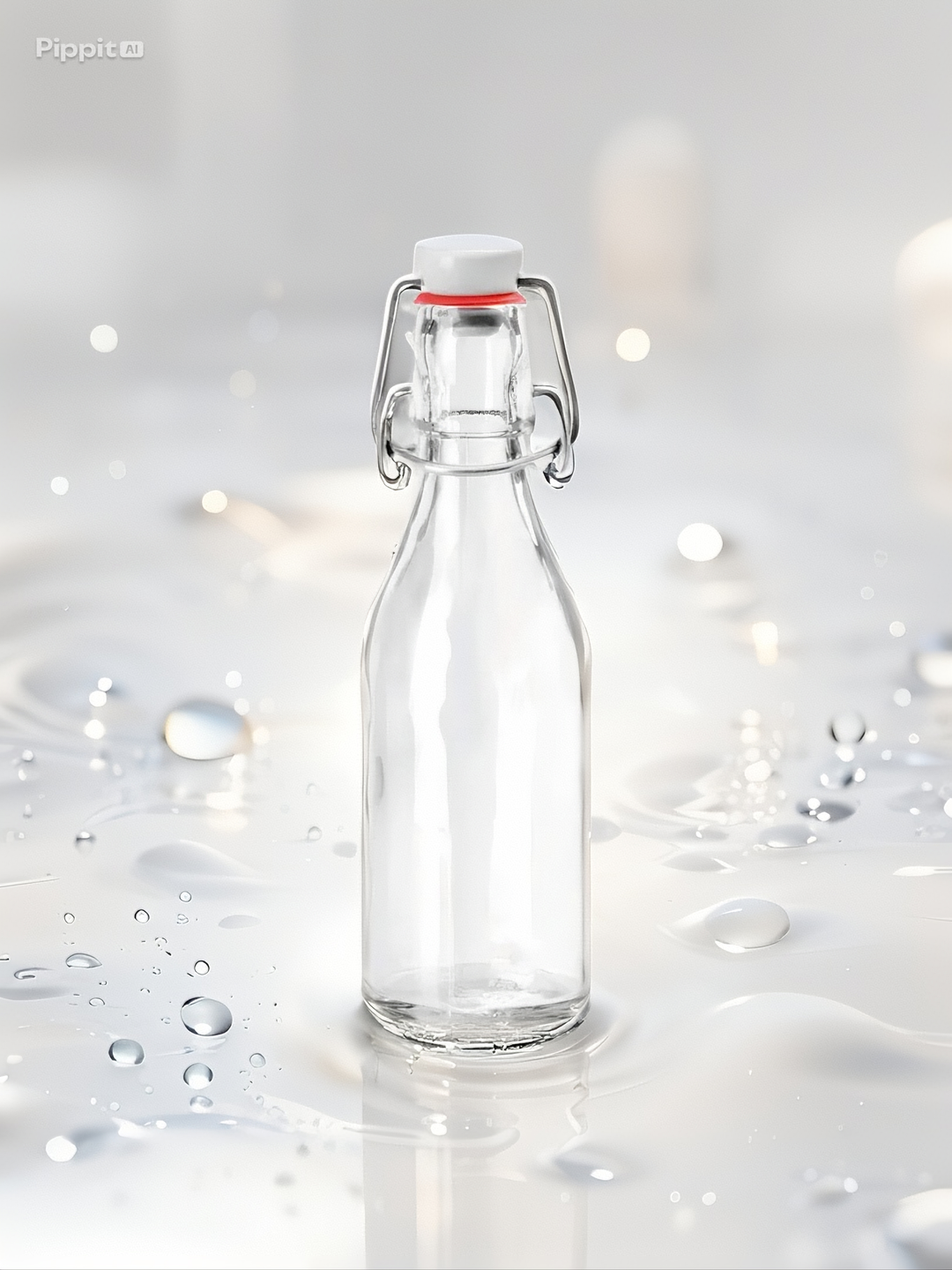 Bouteille à bouchon mécanique, ronde, en verre transparent, 200 ml