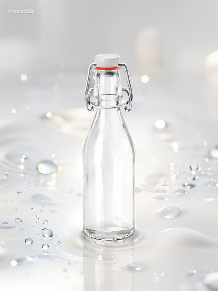 Bouteille à bouchon mécanique, ronde, en verre transparent, 200 ml