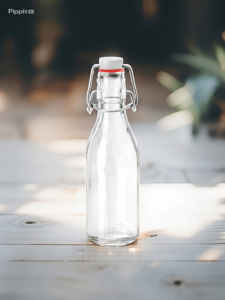 Bouteille à bouchon mécanique, ronde, en verre transparent, 200 ml