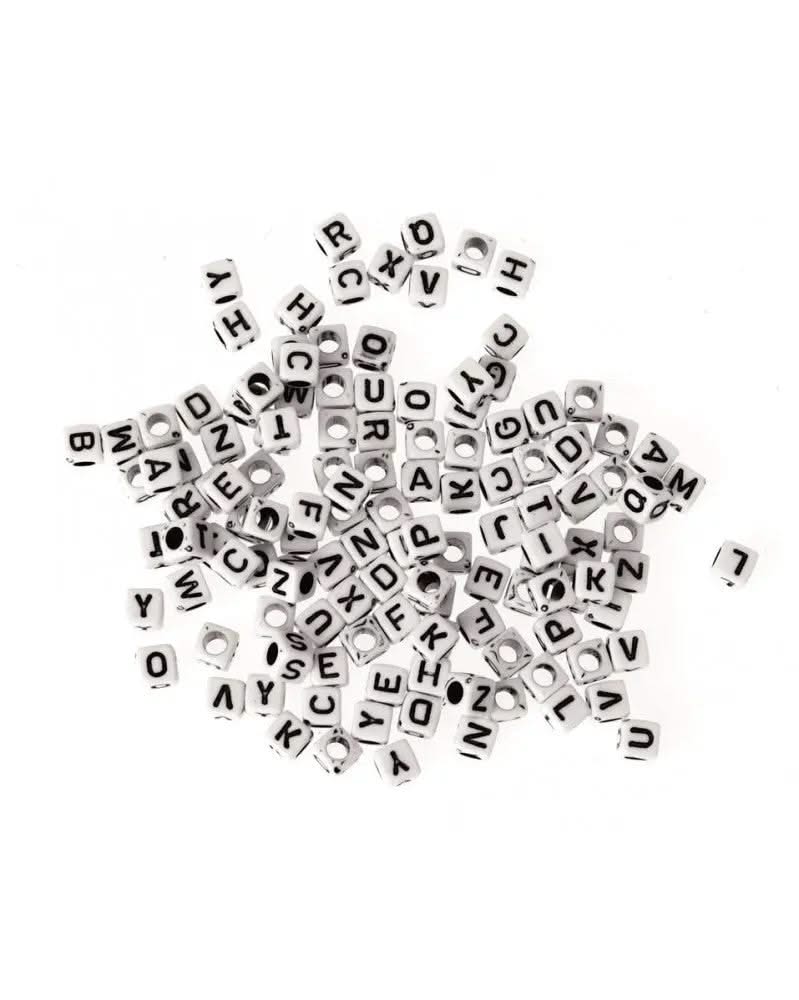 Kunststoff-Würfel mit Loch 50g, Alphabet schwarz/weiss 5x5mm - Kidis Art