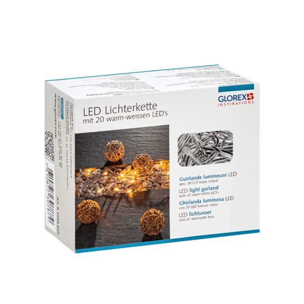 Lichterkette,20 warm-weiss LED 7m transparent Kabel, Schalter - Kidis Art