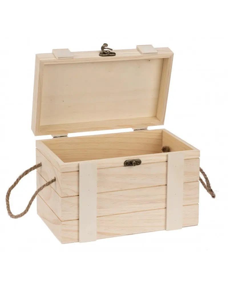 Schatztruhe mit Griffen, Holz Verschluss, 24x16,5x15,5cm - Kidis Art